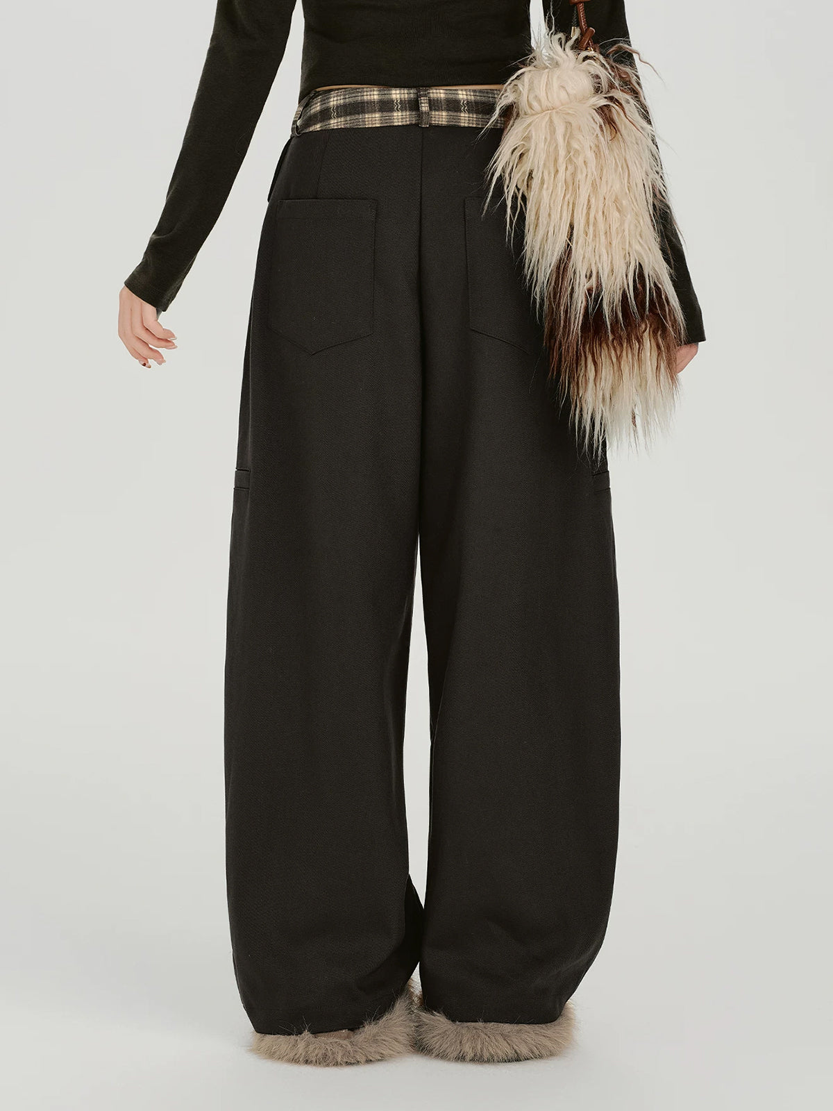 Co-ed Dorm Wide-leg Double Belted Denim Maxi Pants - Black