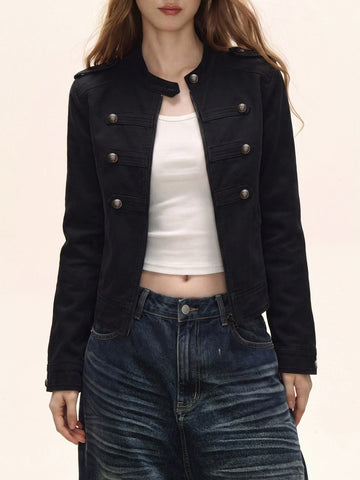 Co-ed Dorm Skimming Contrast Fur Collar Denim Jacket - Blue