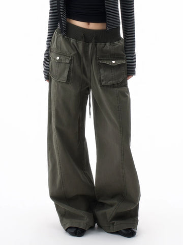 Weekday Outdoor Wide-leg Multi-Pocket Cargo Maxi Pants - Green
