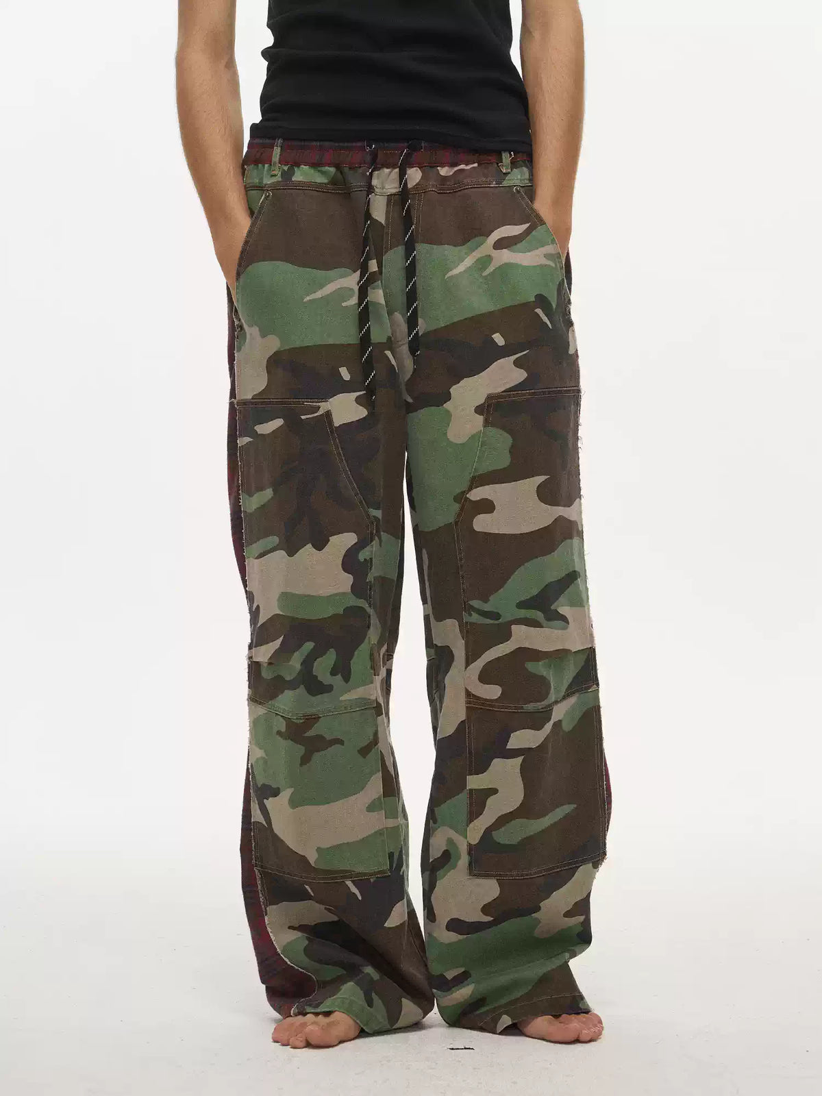 Weekday Outdoor Camo Print Wide-Leg Cargo Maxi Pants - Olive