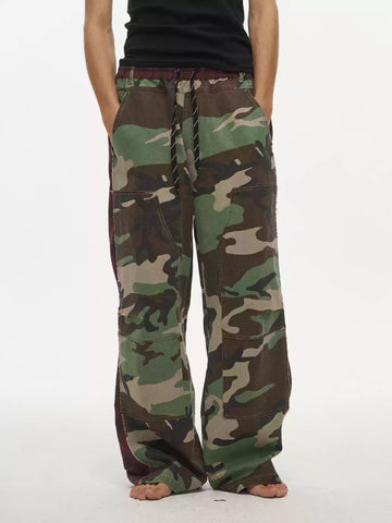 Weekday Outdoor Camo Print Wide-Leg Cargo Maxi Pants - Olive