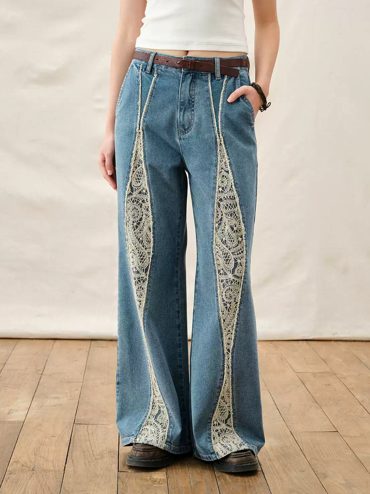 Brick Lane Low-Rise Distressed Graphic Denim Maxi Pants - Light Blue