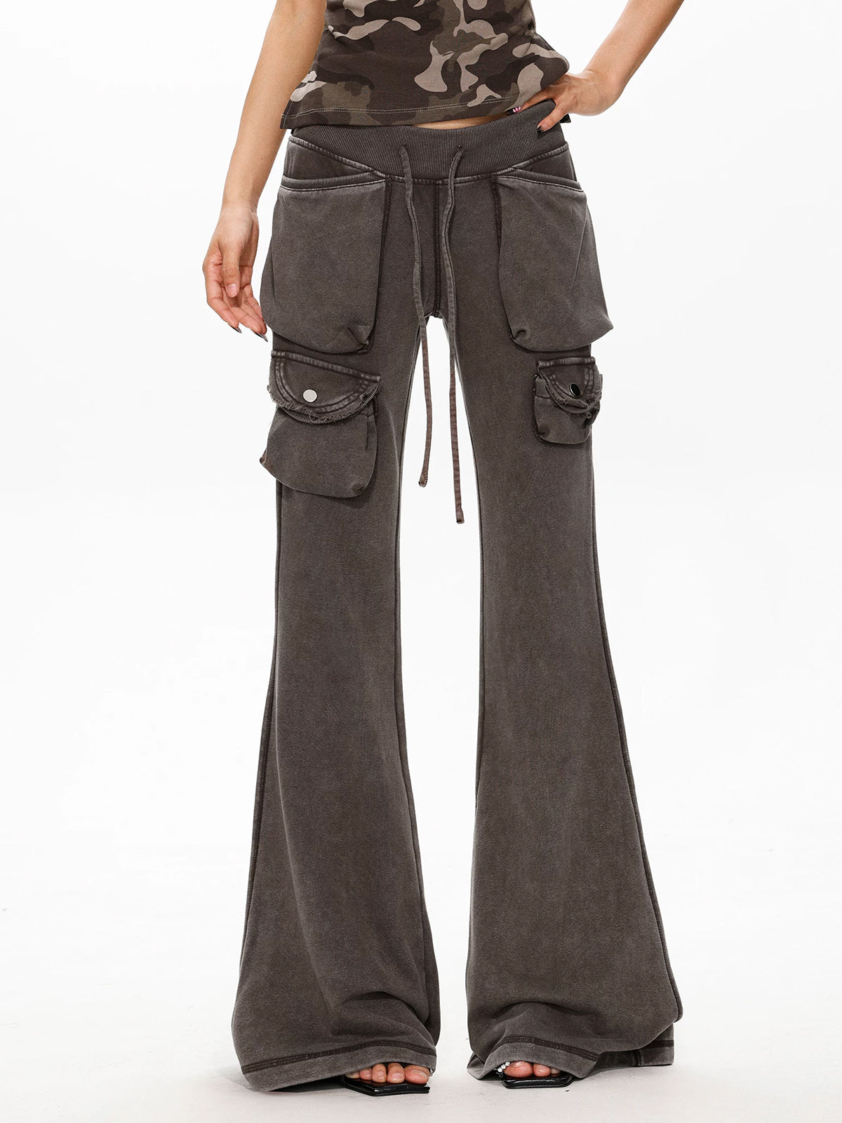 Brick Lane Skimming Washed Bootcut Maxi Pants - Brown