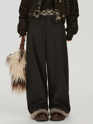 Co-ed Dorm Wide-leg Double Belted Denim Maxi Pants - Black