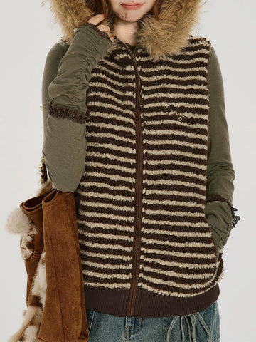 American Club Baggy Vintage Plaid Knit Cardigan - Brown