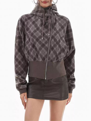 Brick Lane Funnel Neck Graphic Print Zip-Up Jacket - Charcoal