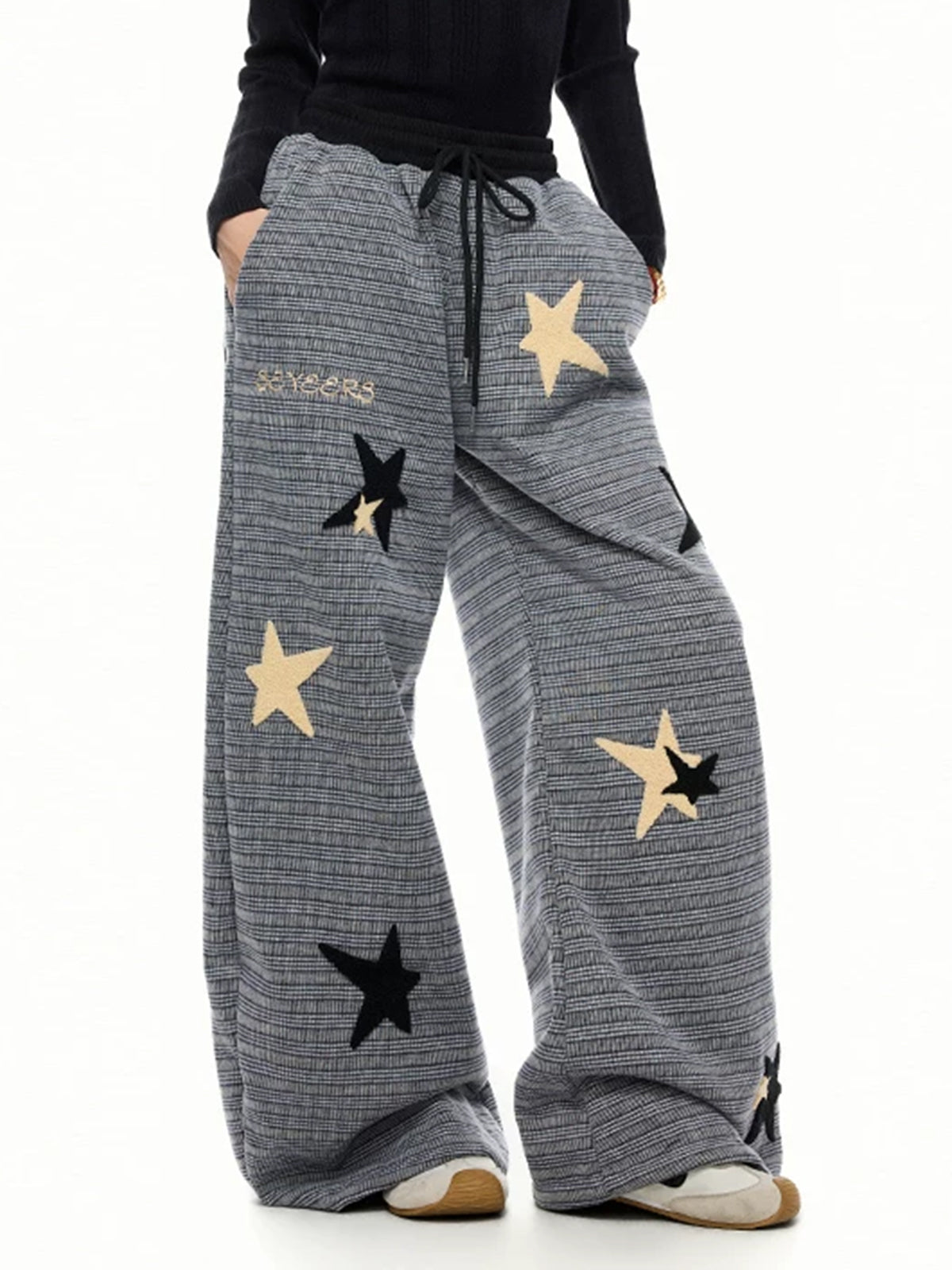 Brick Lane Wide-leg Washed Graphic Denim Maxi Pants - Blue