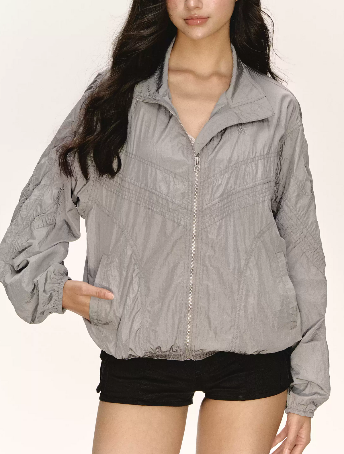 Brick Lane Zip-Front Knit Hooded Jacket - Grey