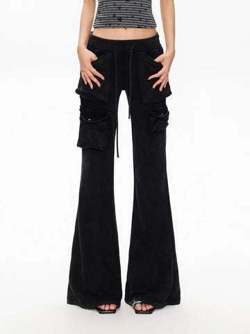 Co-ed Dorm Skimming Cutout Flare Denim Maxi Pants - Black