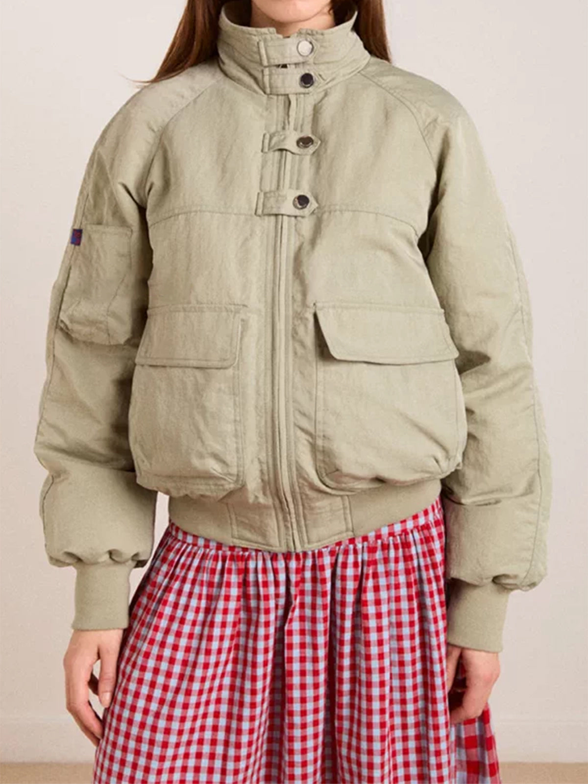 Weekday Outdoor Skimming Quilted Stand Collar Jacket - Green