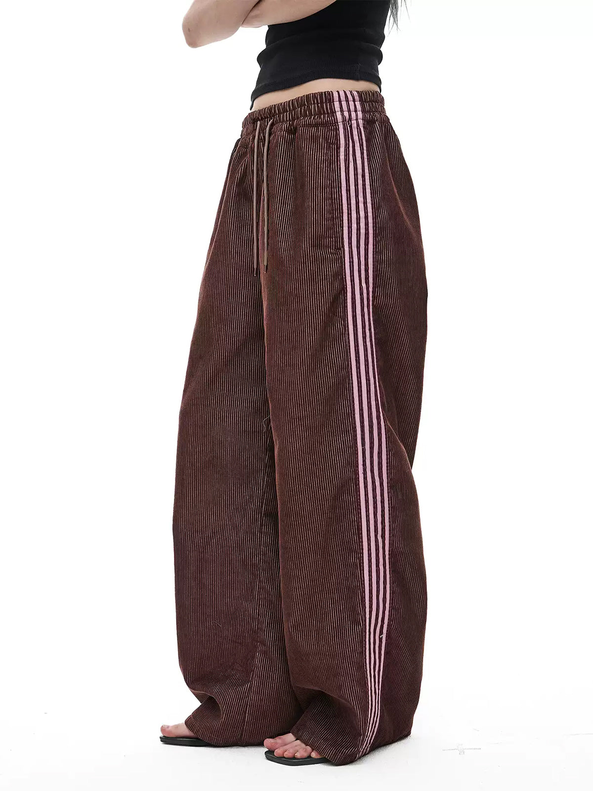Brick Lane Wide-leg Abstract Pattern Drawstring Maxi Pants - Red