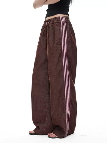 Brick Lane Wide-leg Abstract Pattern Drawstring Maxi Pants - Red