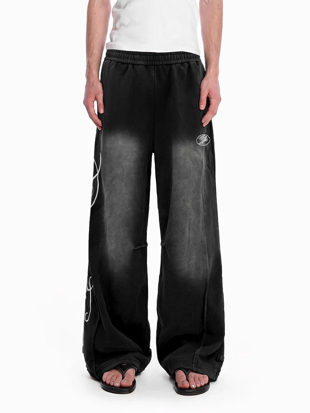 Weekday Outdoor Graphic Print Wide-Leg Sweatpants Maxi Pants - Black