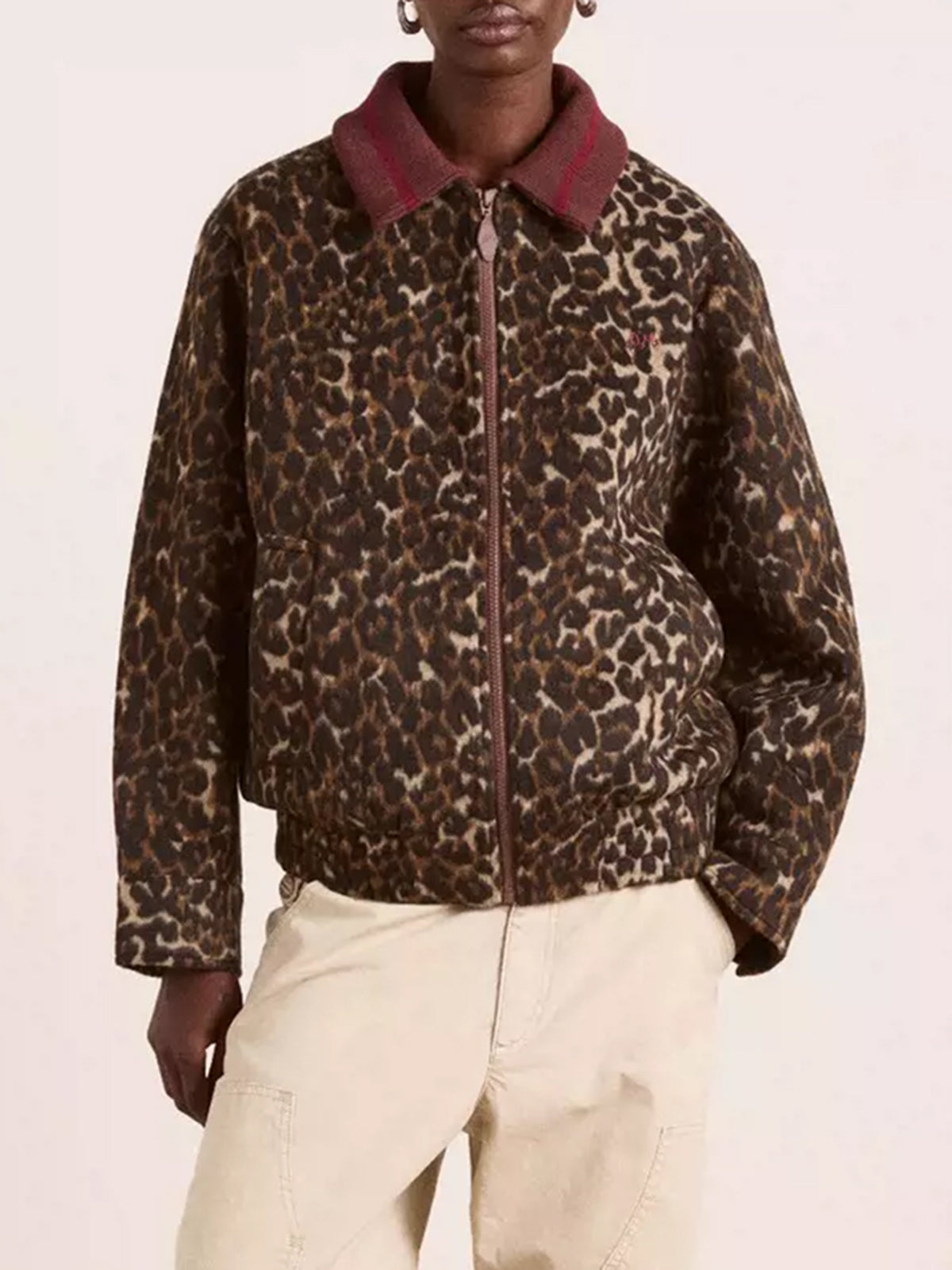 Co-ed Dorm Baggy Leopard Print Fleece Jacket - Brown