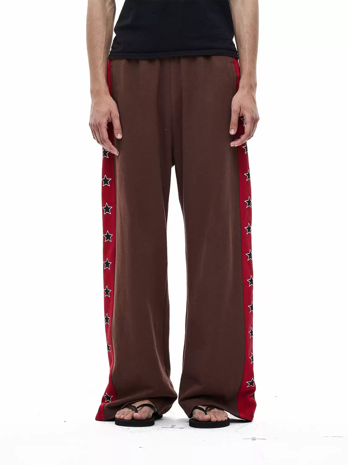 Brick Lane Wide-leg Abstract Pattern Drawstring Maxi Pants - Burgundy