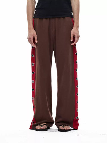 Brick Lane Wide-leg Abstract Pattern Drawstring Maxi Pants - Burgundy