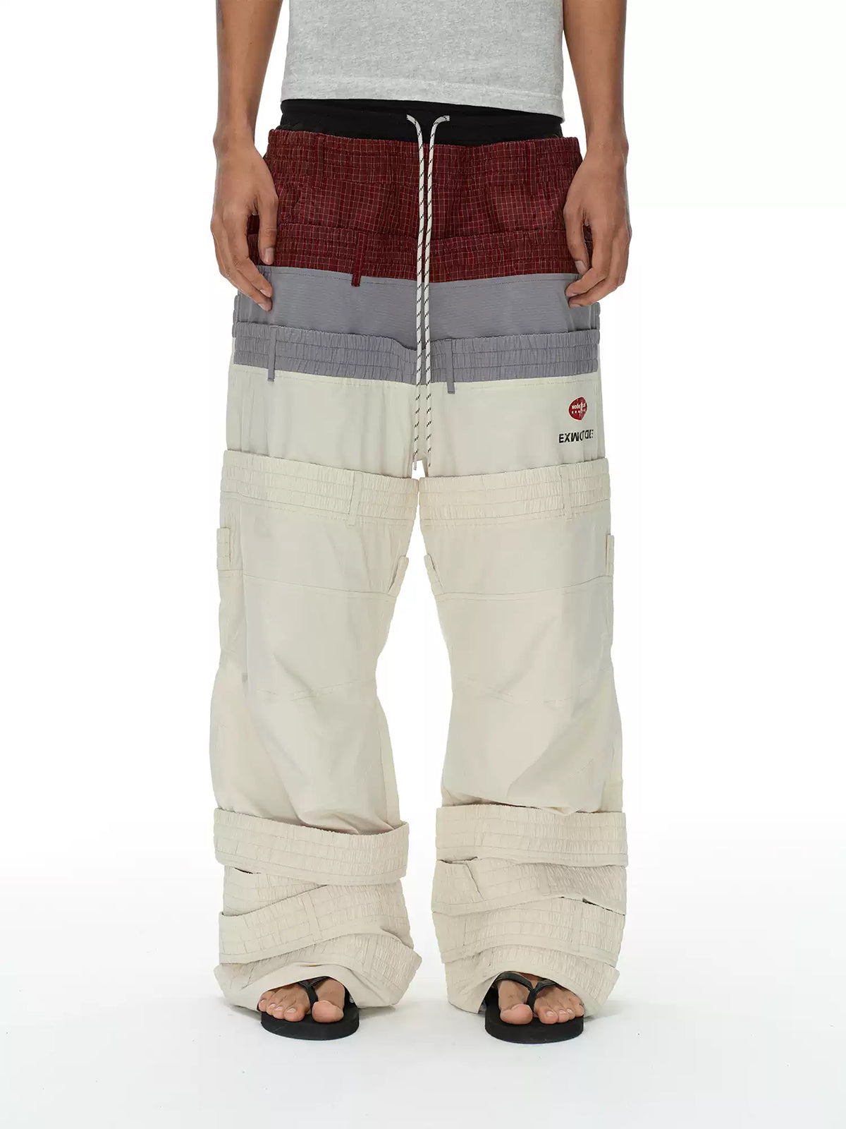 Weekday Outdoor Colorblock Patchwork Parachute Maxi Pants - White/Khaki