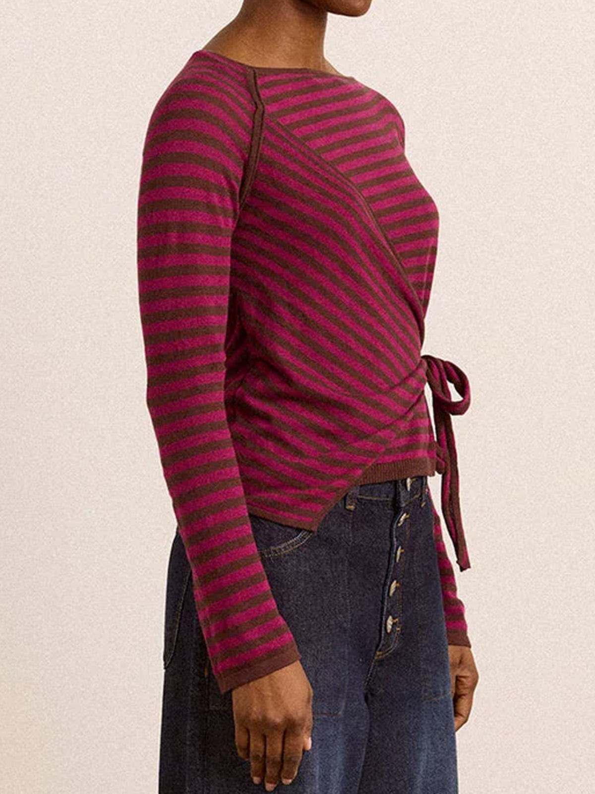 Co-ed Dorm Skimming Boat Neck Long Sleeve Top - Red