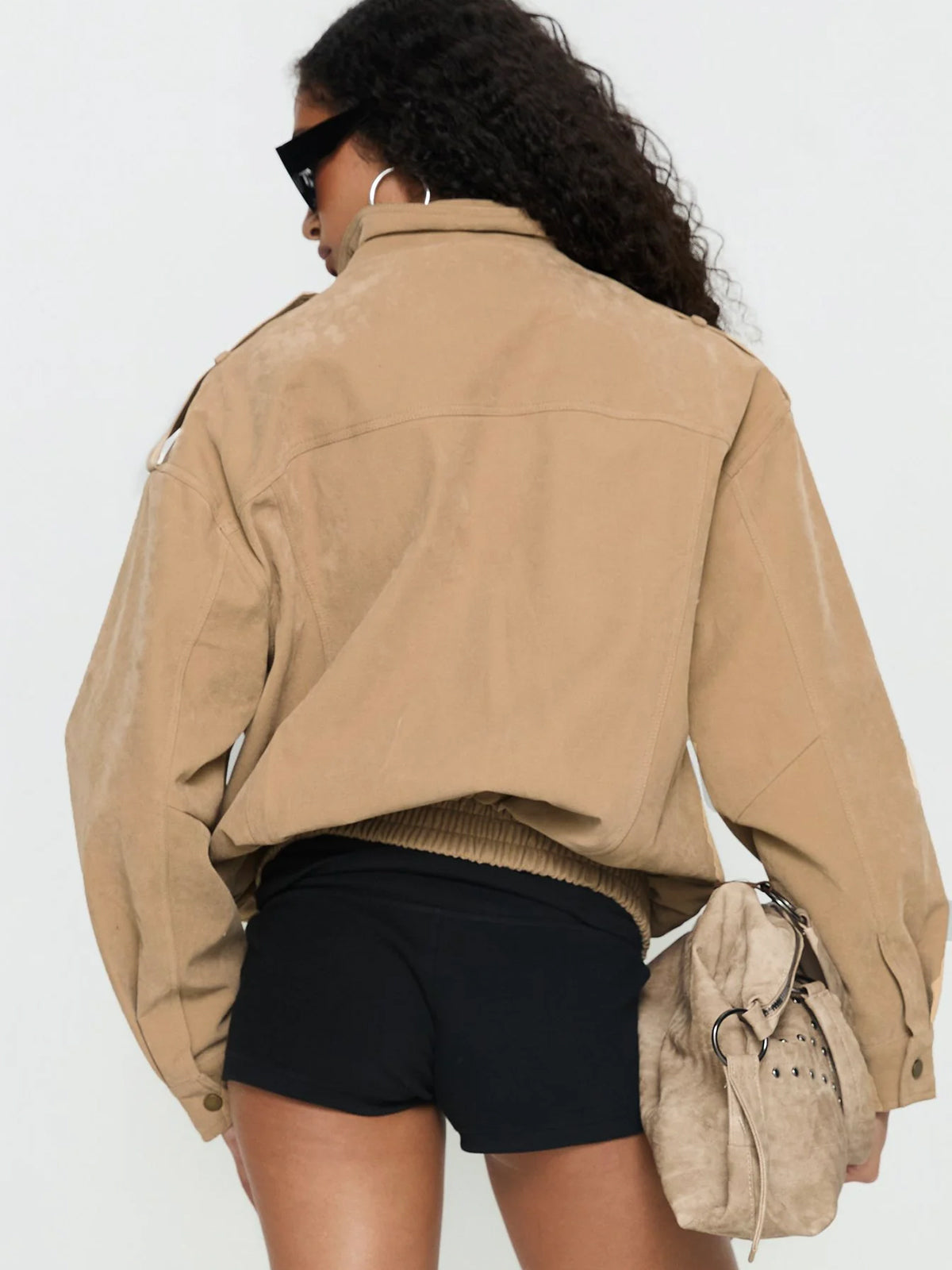 Brick Lane Skimming Faux-Fur Collar Suede Jacket - Brown