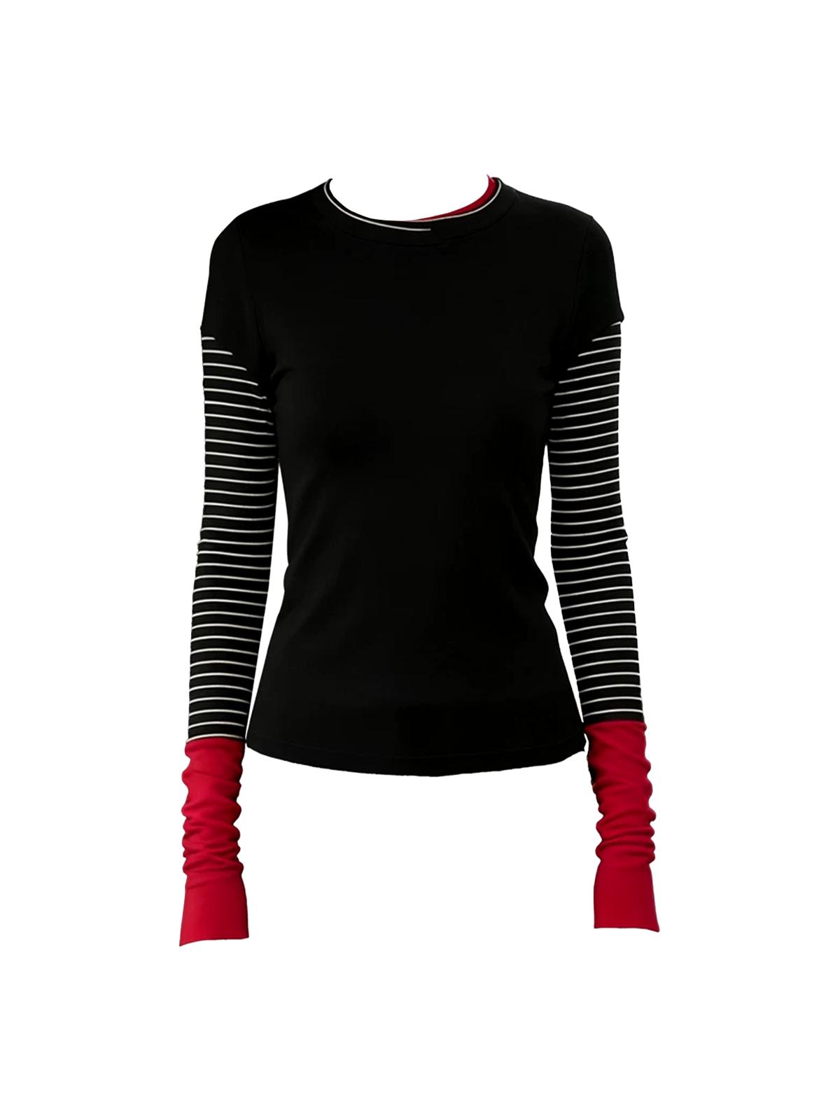 Co-ed Dorm Skimming Contrast Hem Long Sleeve Top - Black