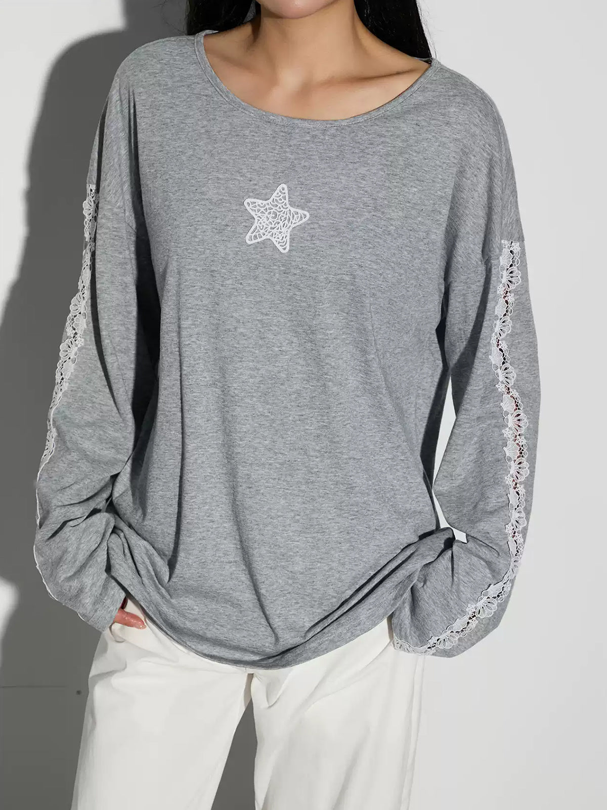 Brick Lane Graphic Print Crewneck Long Sleeve Sweatshirt - Grey