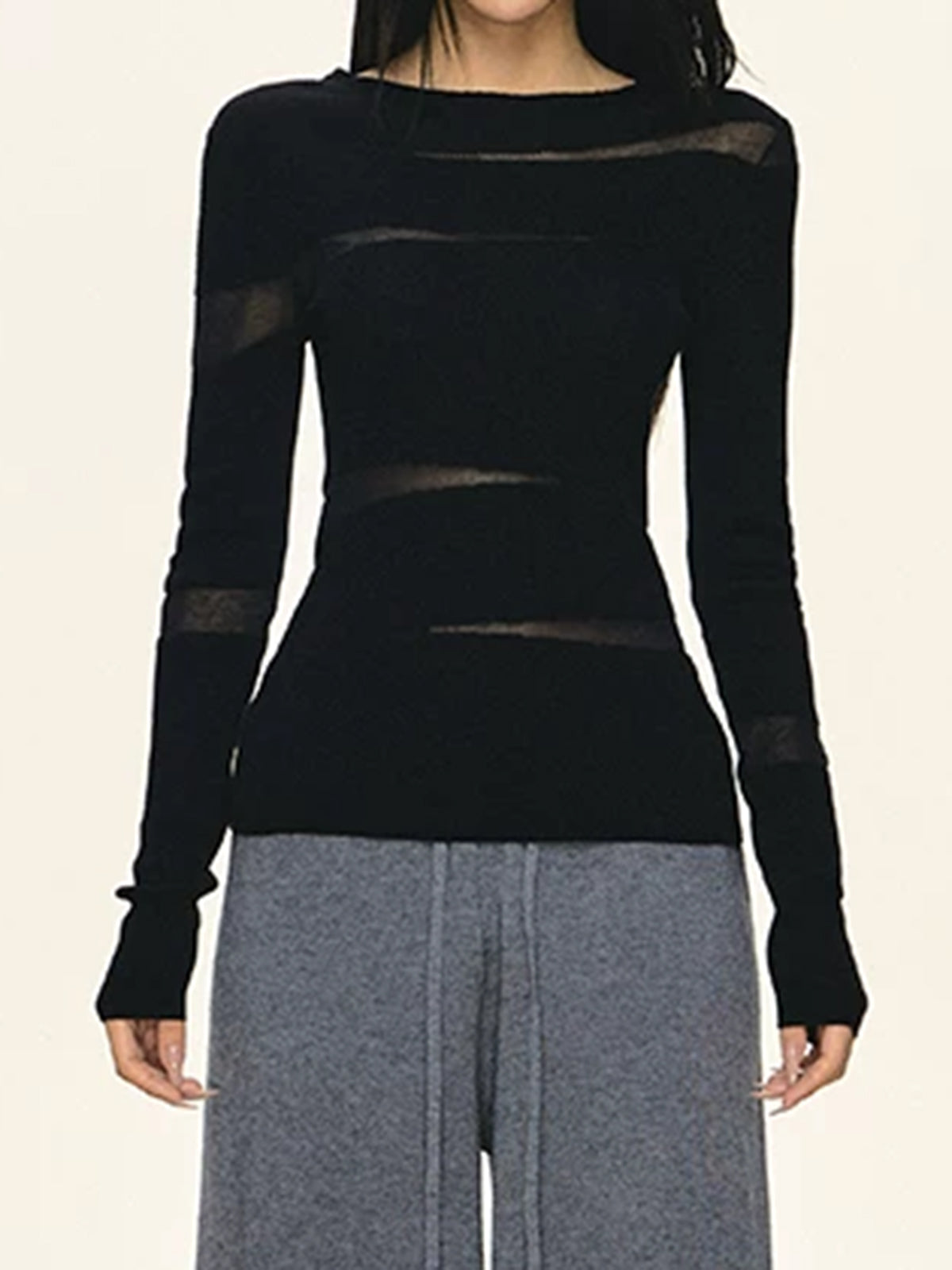 American Club Skimming Graphic Print Long Sleeve Top - Black