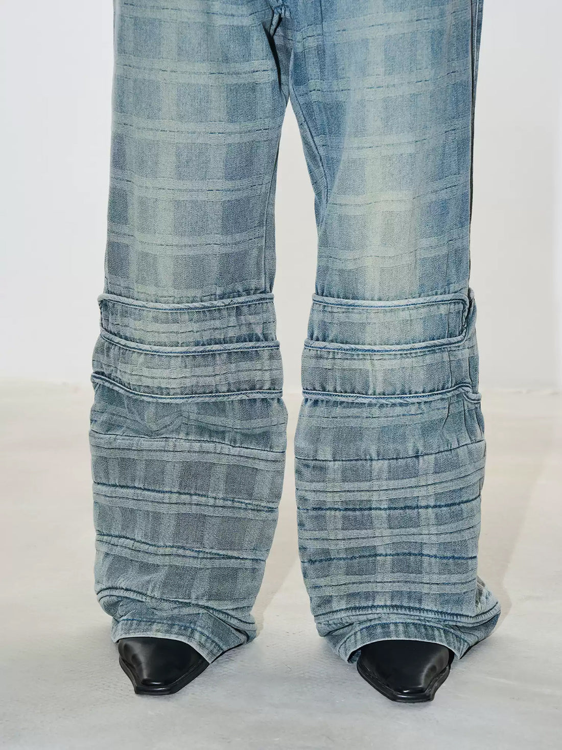 Brick Lane Wide-leg Graphic Print Denim Maxi Pants - Light Blue