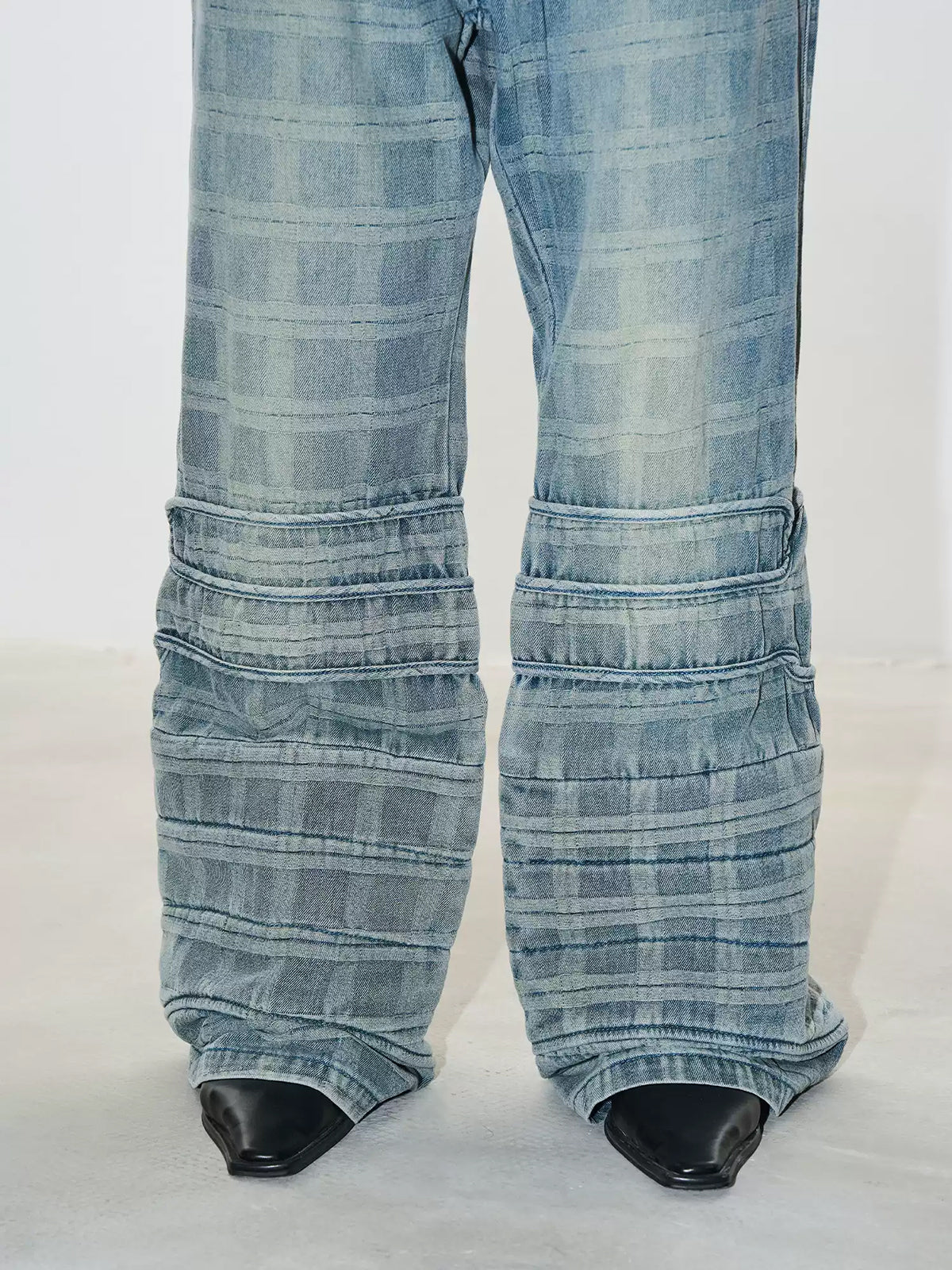 Brick Lane Wide-leg Graphic Print Denim Maxi Pants - Light Blue