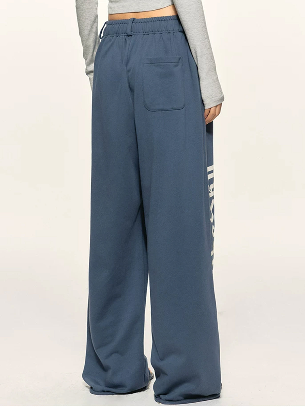 Co-ed Dorm Wide-leg Contrast Trim Denim Maxi Pants - Blue