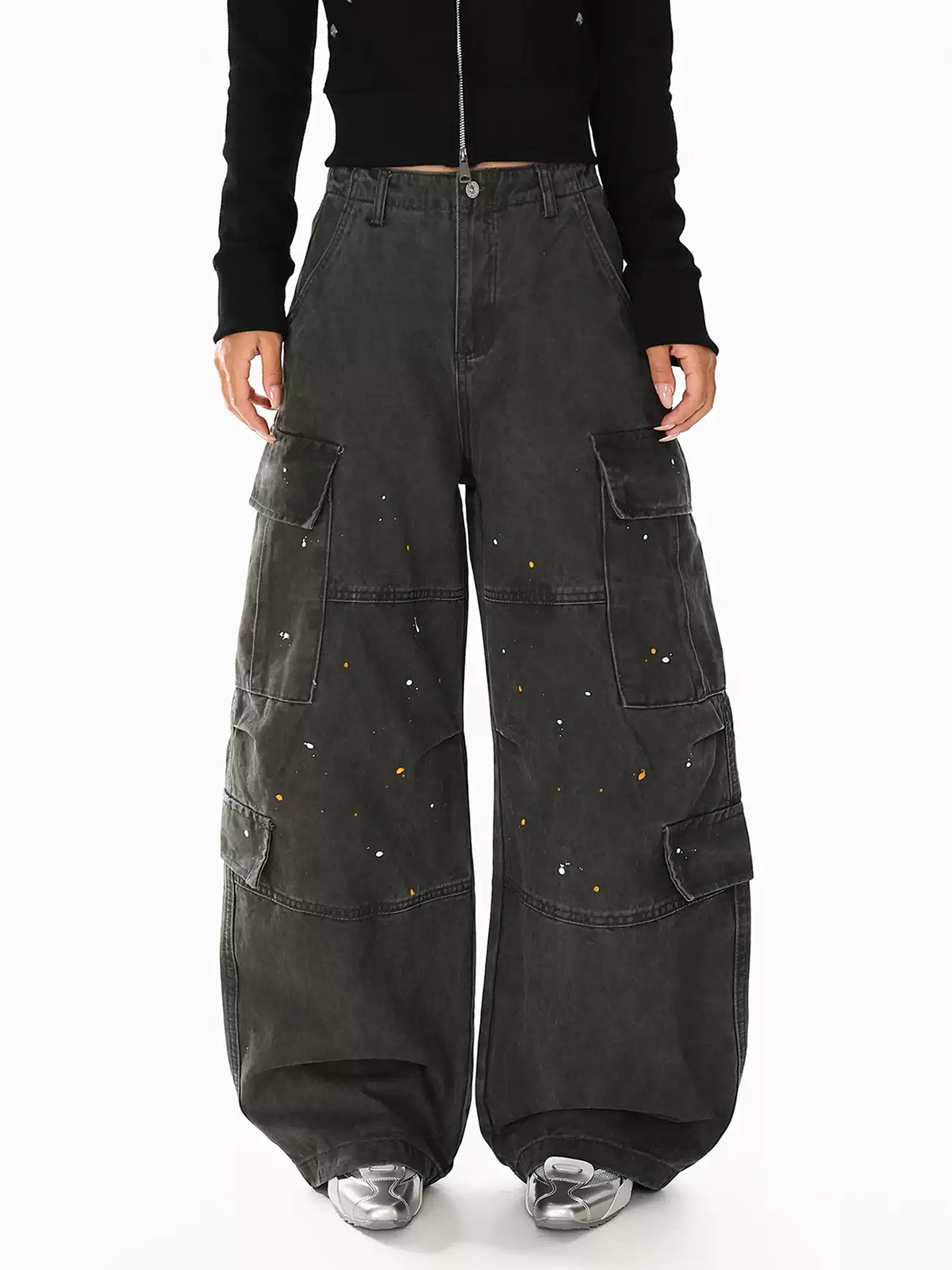 Weekday Outdoor Distressed Textured Wide-Leg Maxi Pants - Charcoal
