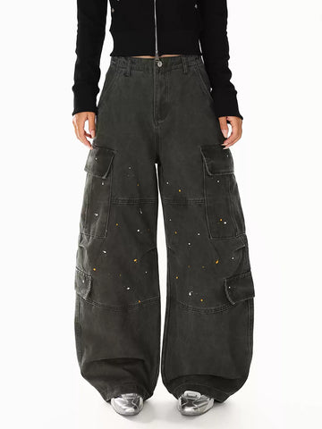 Weekday Outdoor Distressed Textured Wide-Leg Maxi Pants - Charcoal