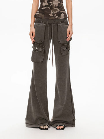 Brick Lane Skimming Washed Bootcut Maxi Pants - Brown