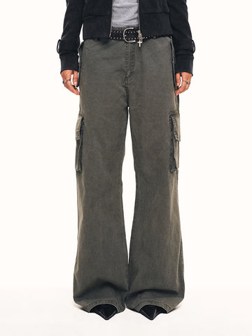 Weekday Outdoor Wide-leg Contrast Stitch Cargo Maxi Pants - Grey