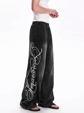 Weekday Outdoor Graphic Print Wide-Leg Sweatpants Maxi Pants - Black