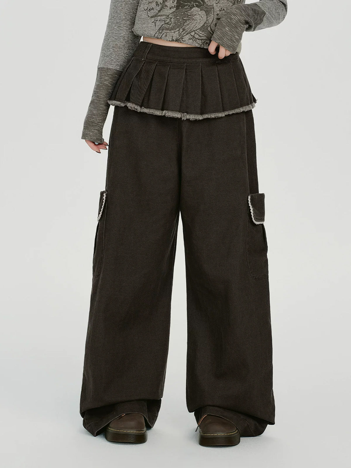 Co-ed Dorm Wide-leg Curved Seam Denim Maxi Pants - Black