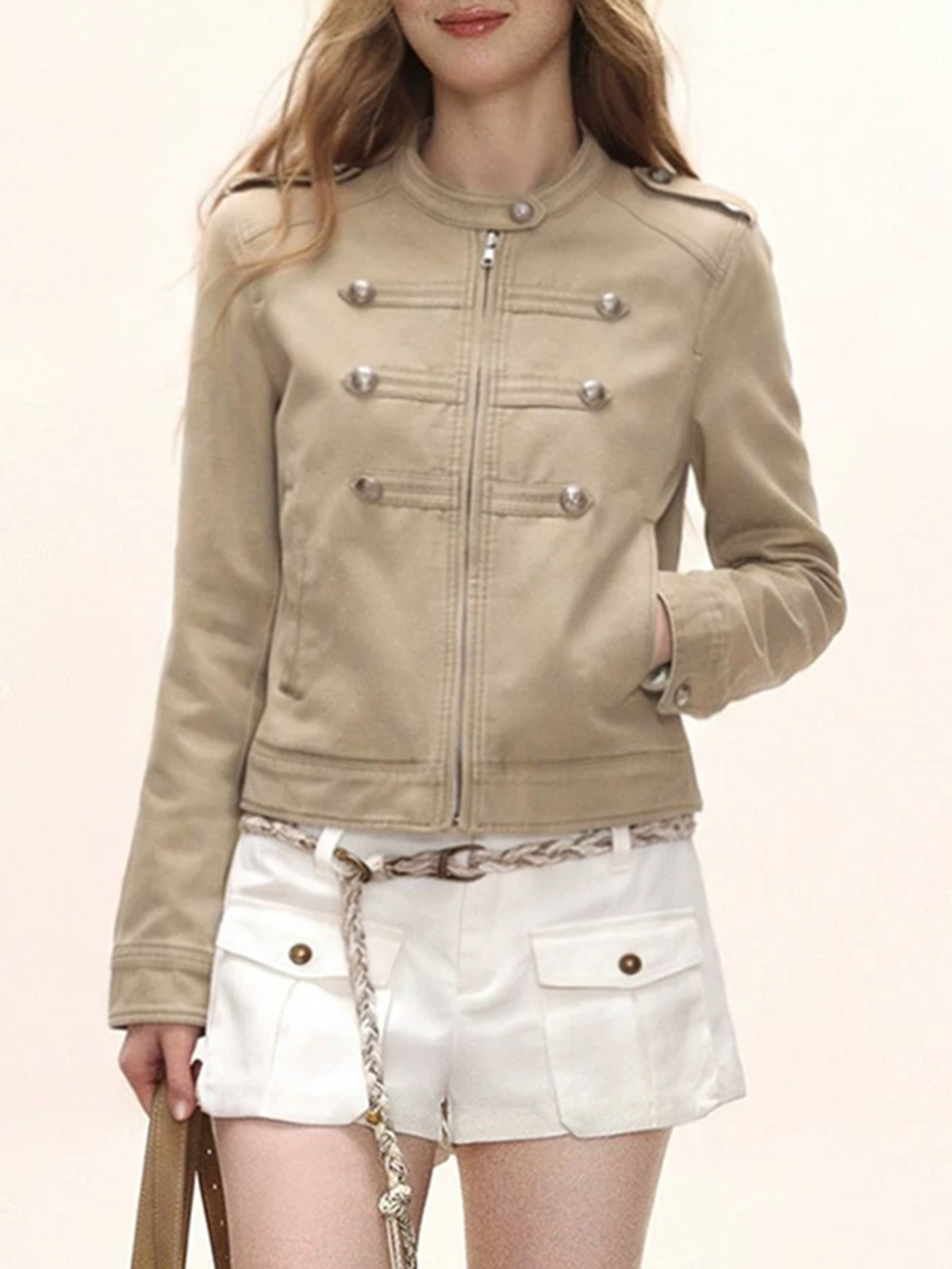 Brick Lane Skimming Patterned Knit Zip Cardigan - Brown