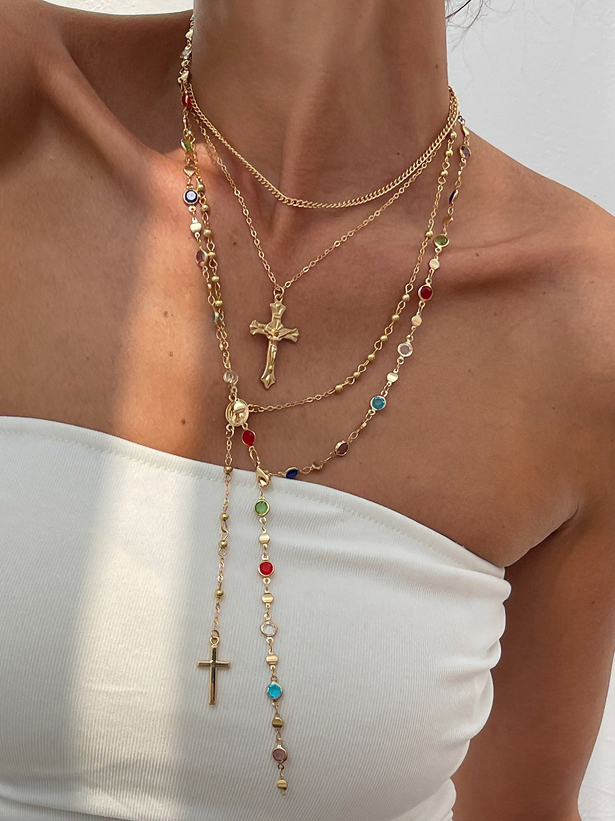Rosary Play Necklace Set - Gold Rainbow