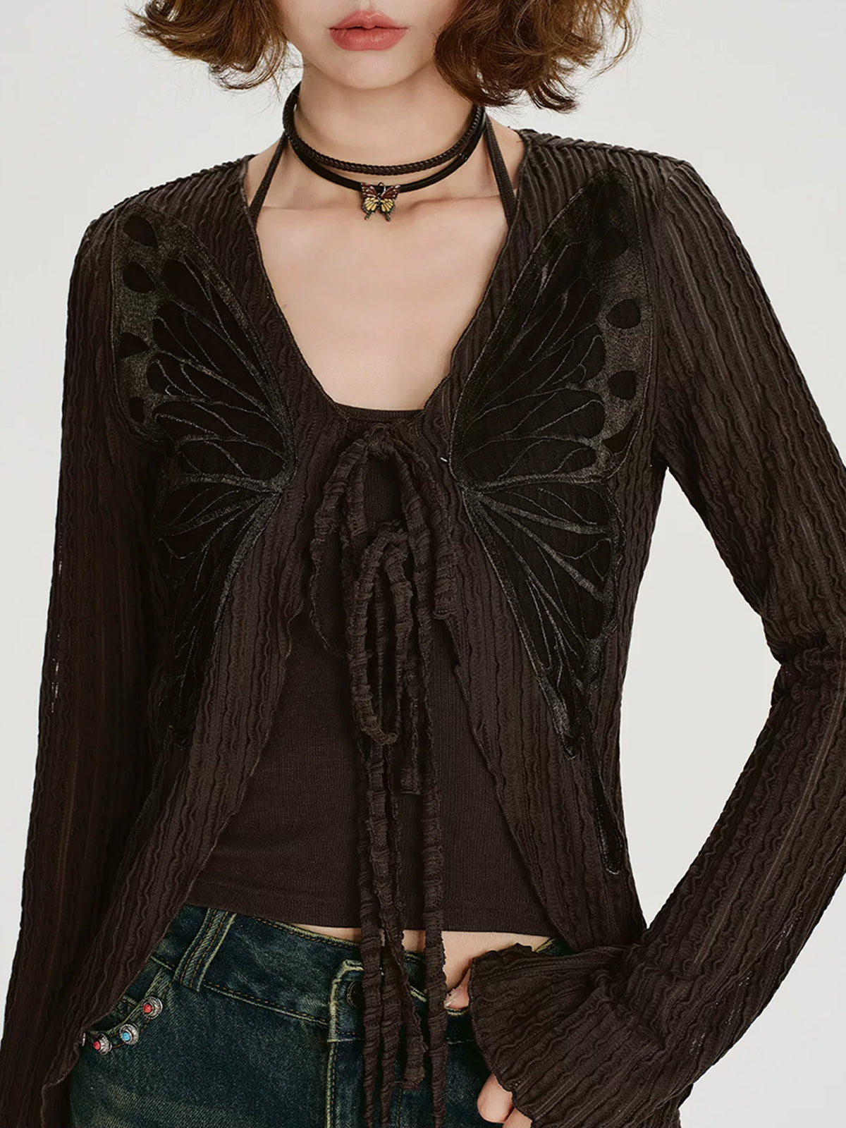 Brick Lane Skimming Semi-Sheer Button-front Top - Black
