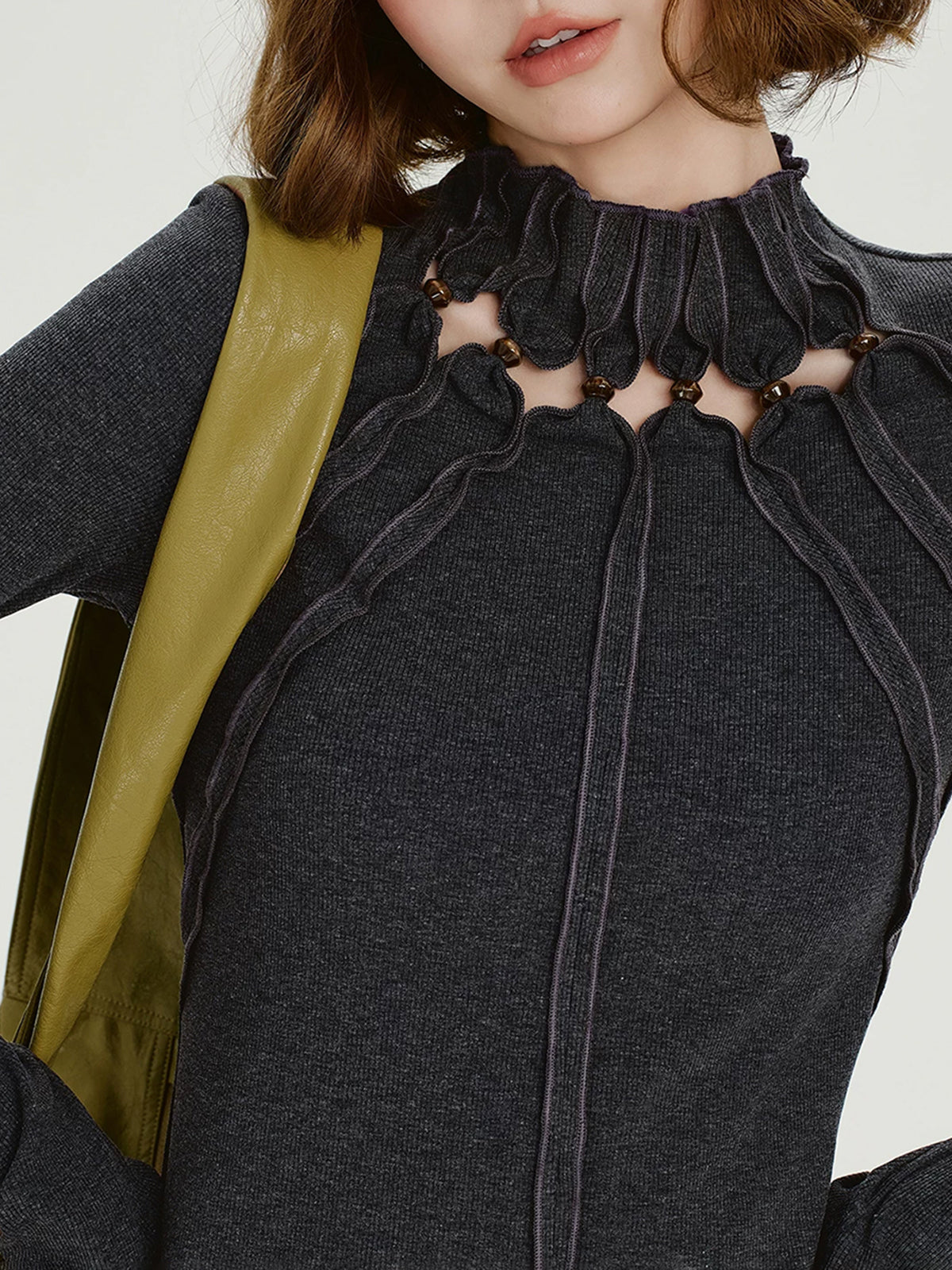 Co-ed Dorm Skimming Lettuce Edge Knit Top - Blue