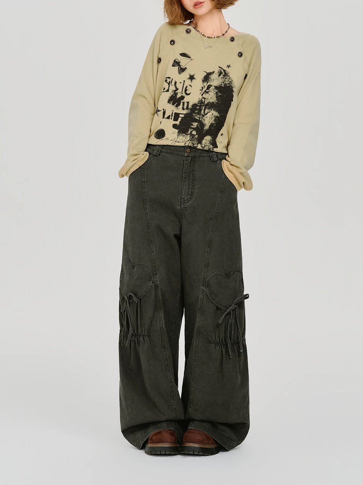 Co-ed Dorm Wide-leg Contrast Waistband Maxi Pants - Black