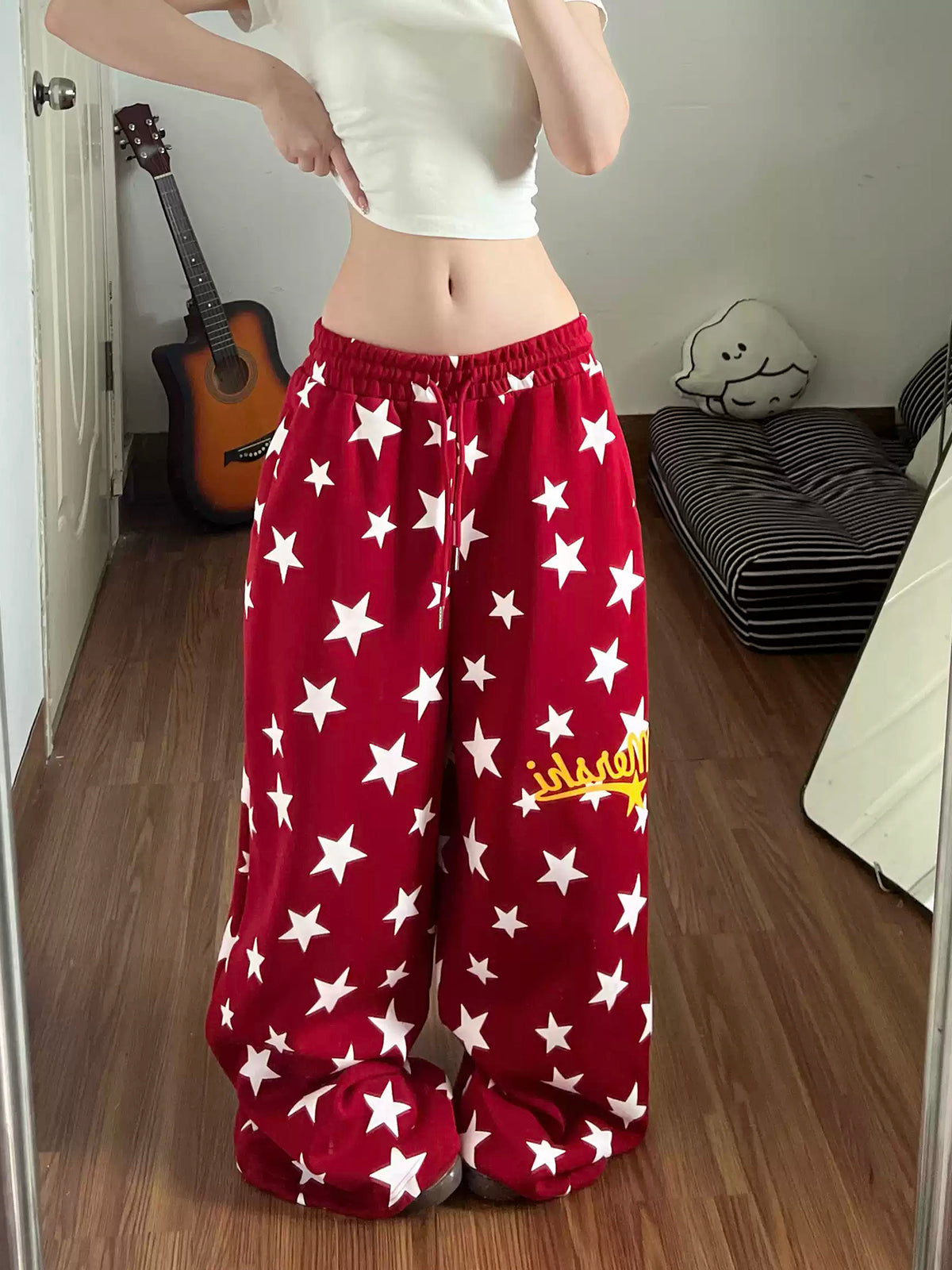 Brick Lane Floral Pattern Drawstring Maxi Pants - Red/Black
