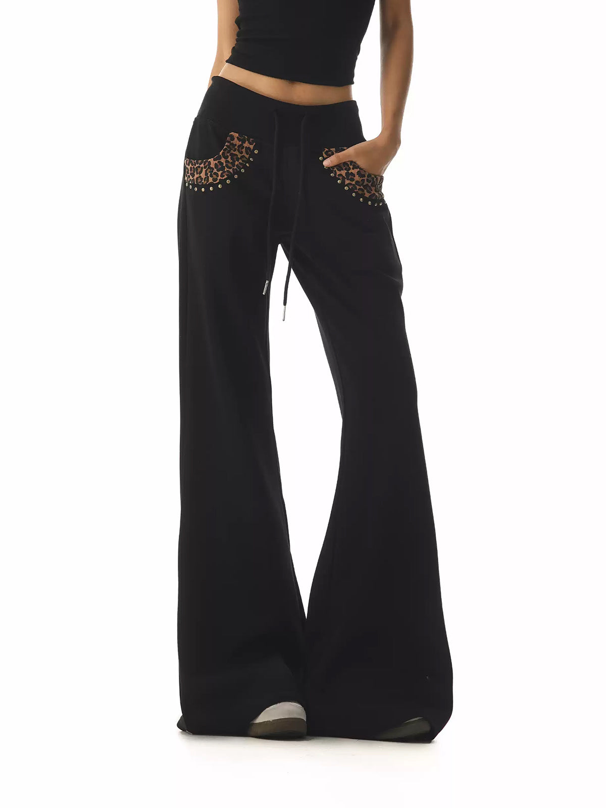 Brick Lane Low-Rise Flared Knit Maxi Pants - Black