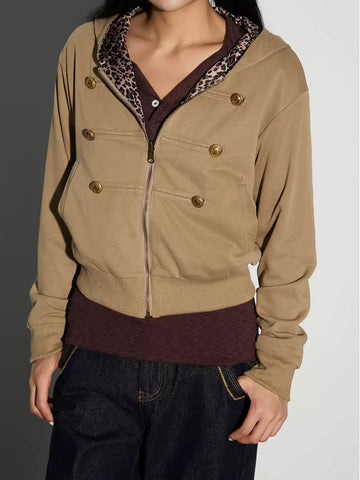 Weekday Outdoor Zip-Up Hooded Utility Windbreaker Jacket - Khaki
