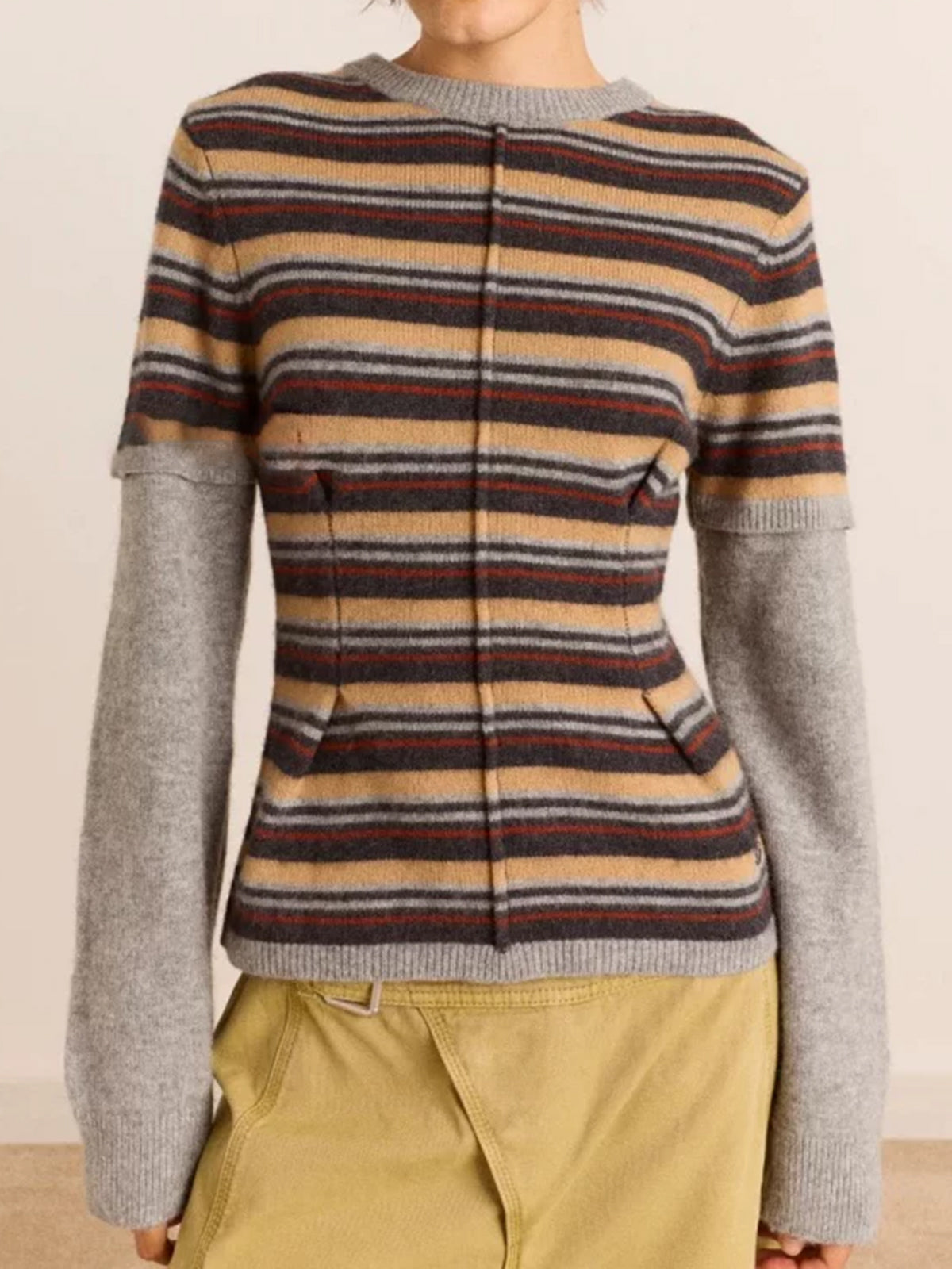 American Club Skimming Striped Knit Top - Brown