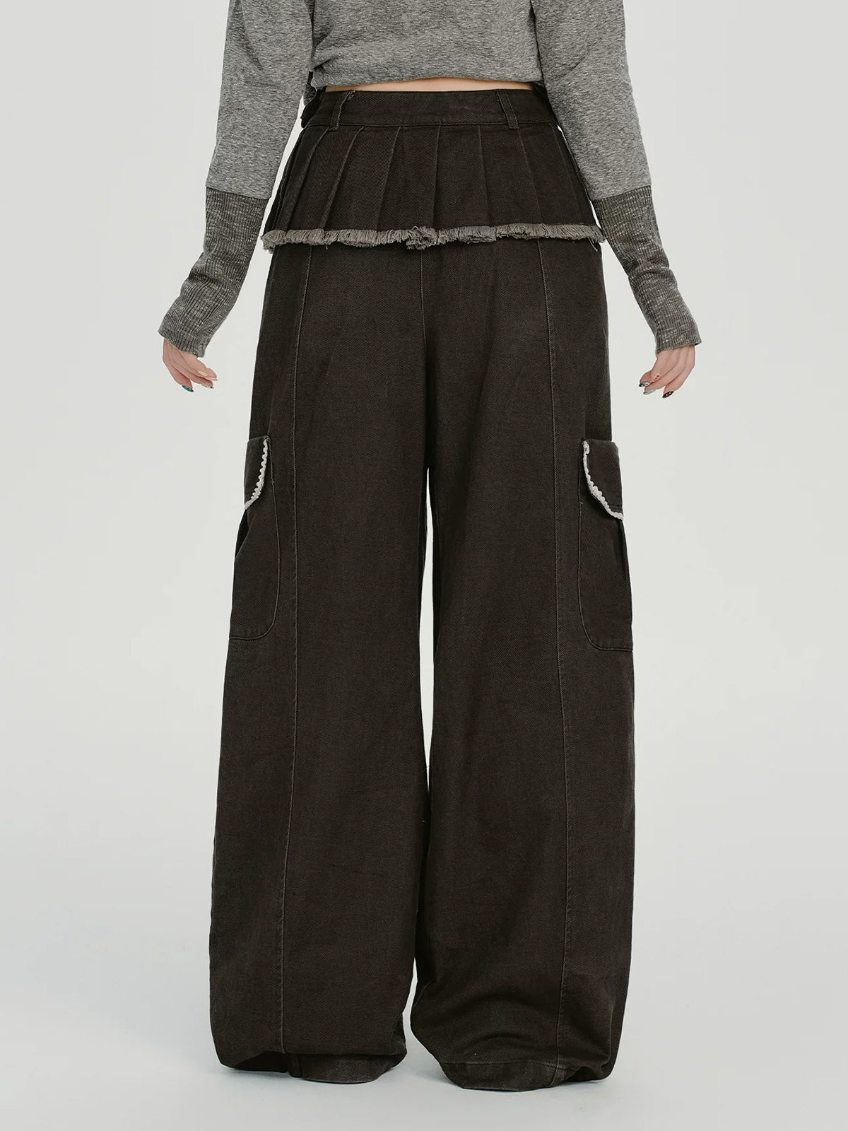 Co-ed Dorm Wide-leg Curved Seam Denim Maxi Pants - Black