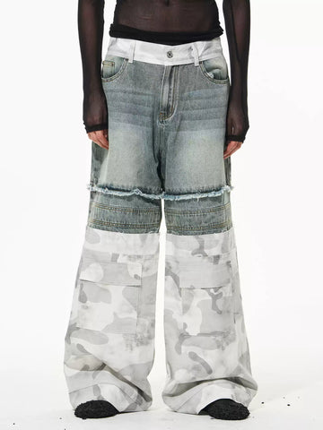 Brick Lane Low-Rise Contrast Seam Flared Denim Maxi Pants - Blue