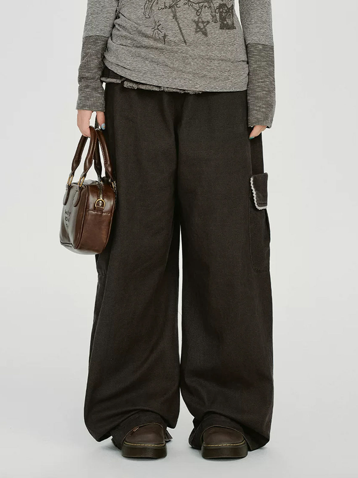 Co-ed Dorm Wide-leg Curved Seam Denim Maxi Pants - Black