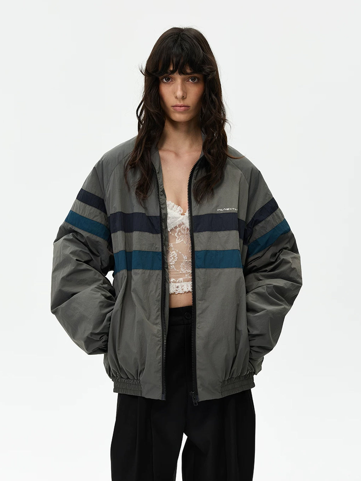 Weekday Outdoor Colorblock Zip-Up Padded Jacket - Grey/Blue