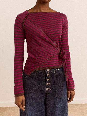 Co-ed Dorm Skimming Boat Neck Long Sleeve Top - Red