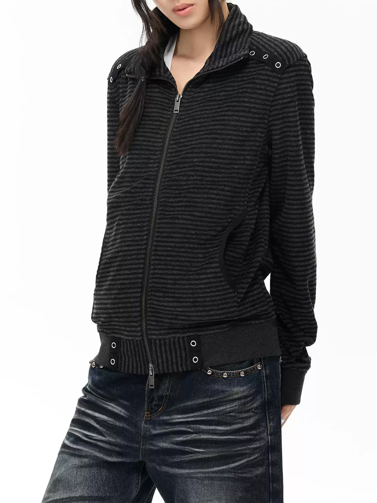 Brick Lane Skimming High Neck Long Sleeve Tee - Black